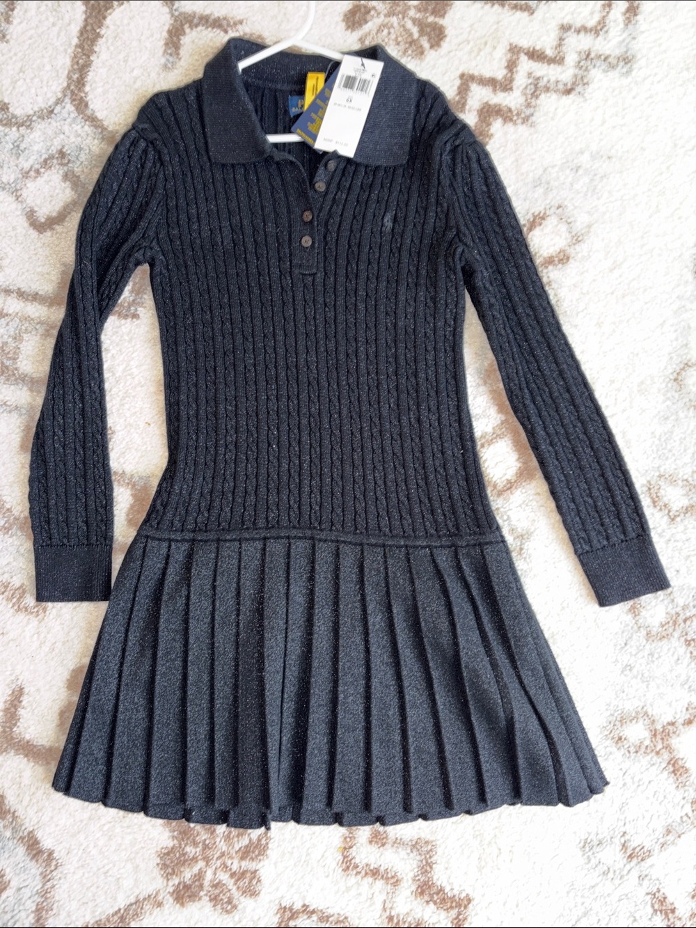 Polo by Ralph Lauren Black Knit Polo Dress with Pleated Skirt